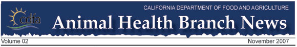 Animal Health Branch Newsletter Banner for November 2007