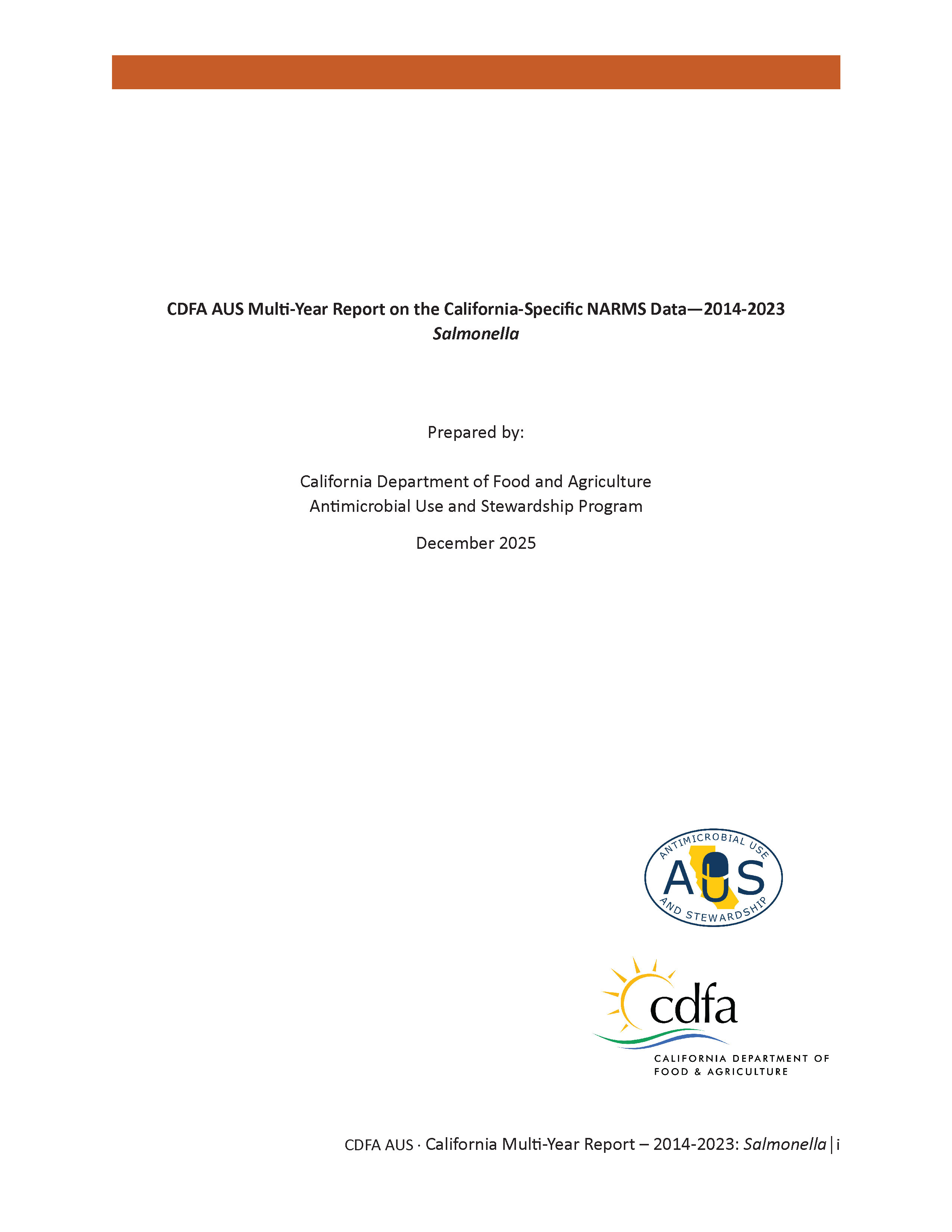 CDFA AUS Multi-Year Report on the California-Specific NARMS Data — 2014-2023 <em>Salmonella</em> thumbnail