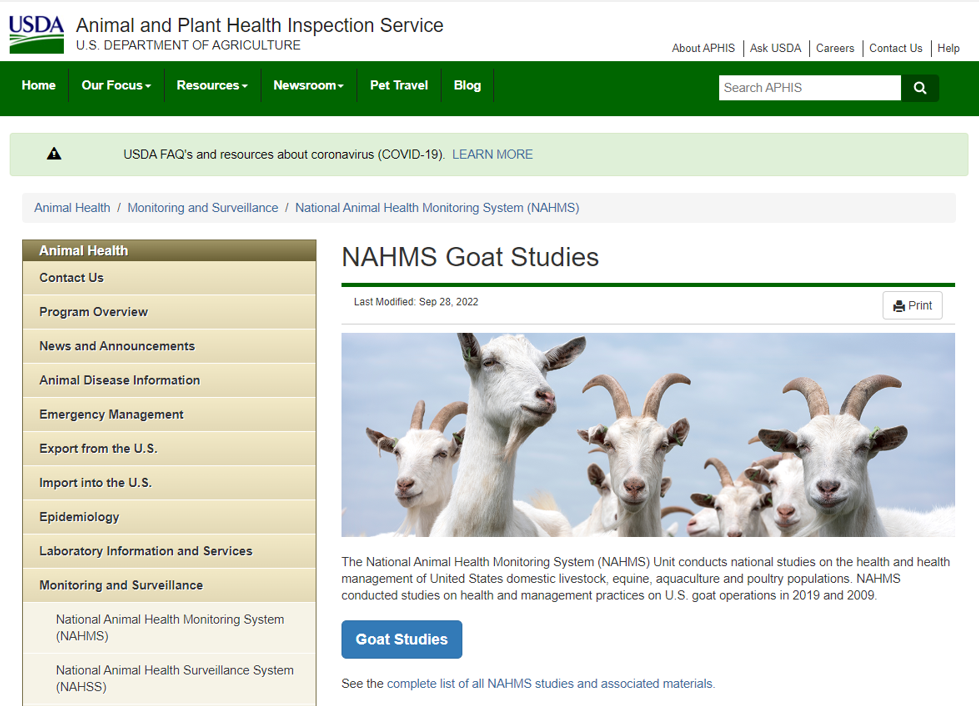 USDA NAHMS Goat 2019 Study Cover