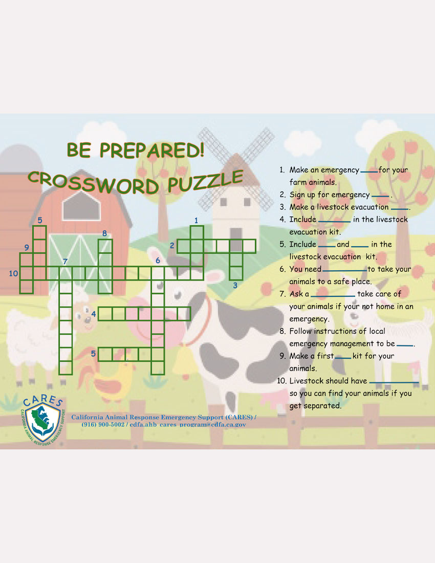 Be Prepared Livestock Crossword Puzzle