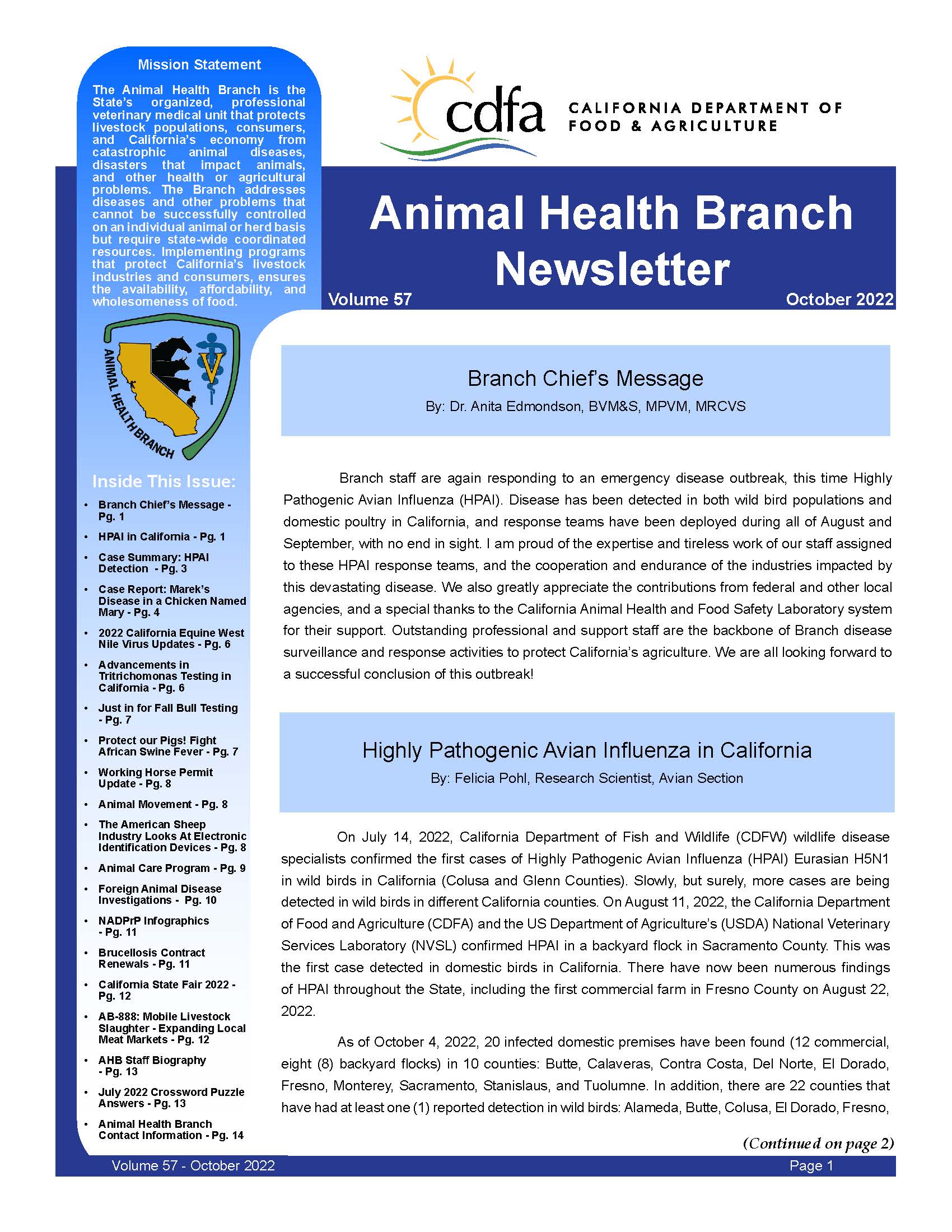 October 2022 Newsletter front cover