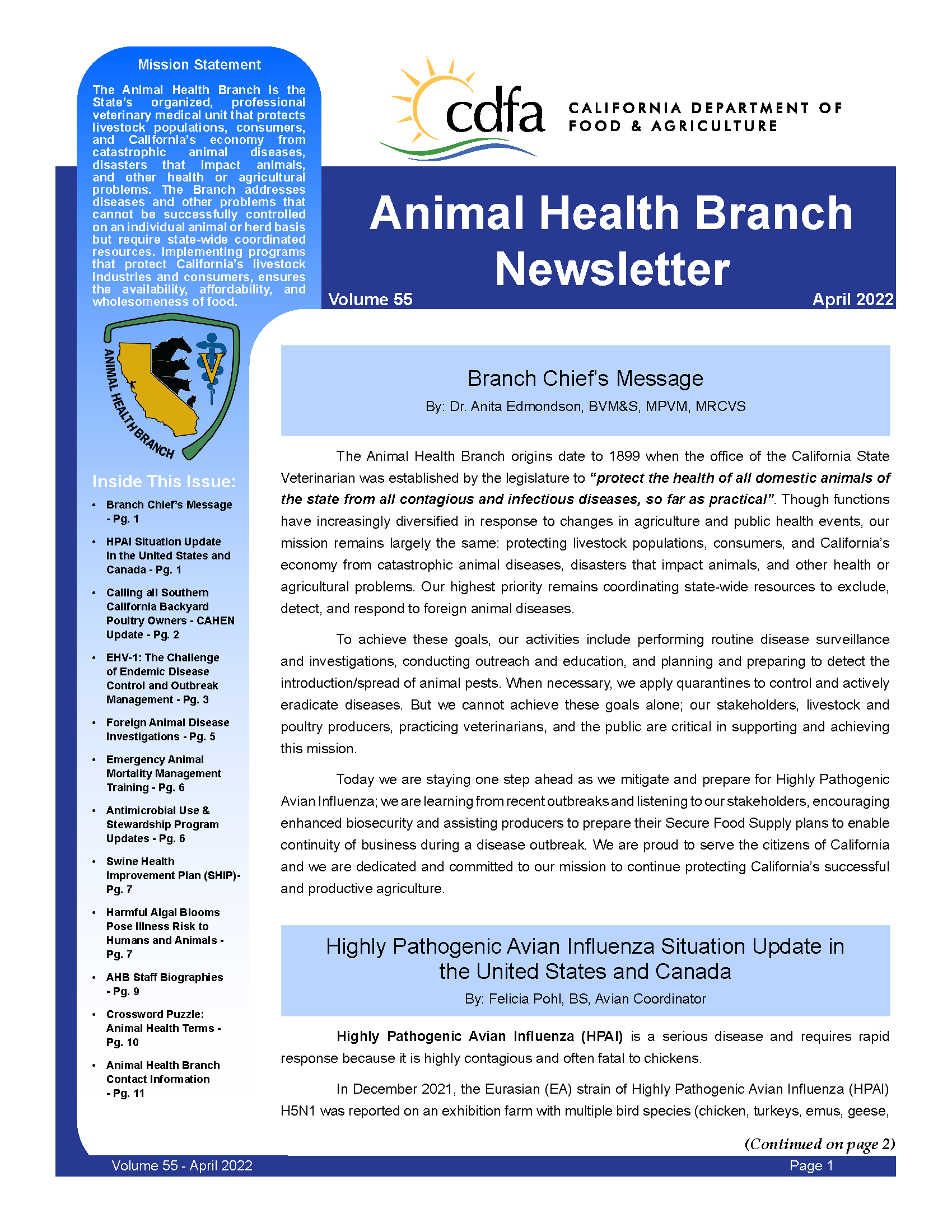 April 2022 Newsletter front cover