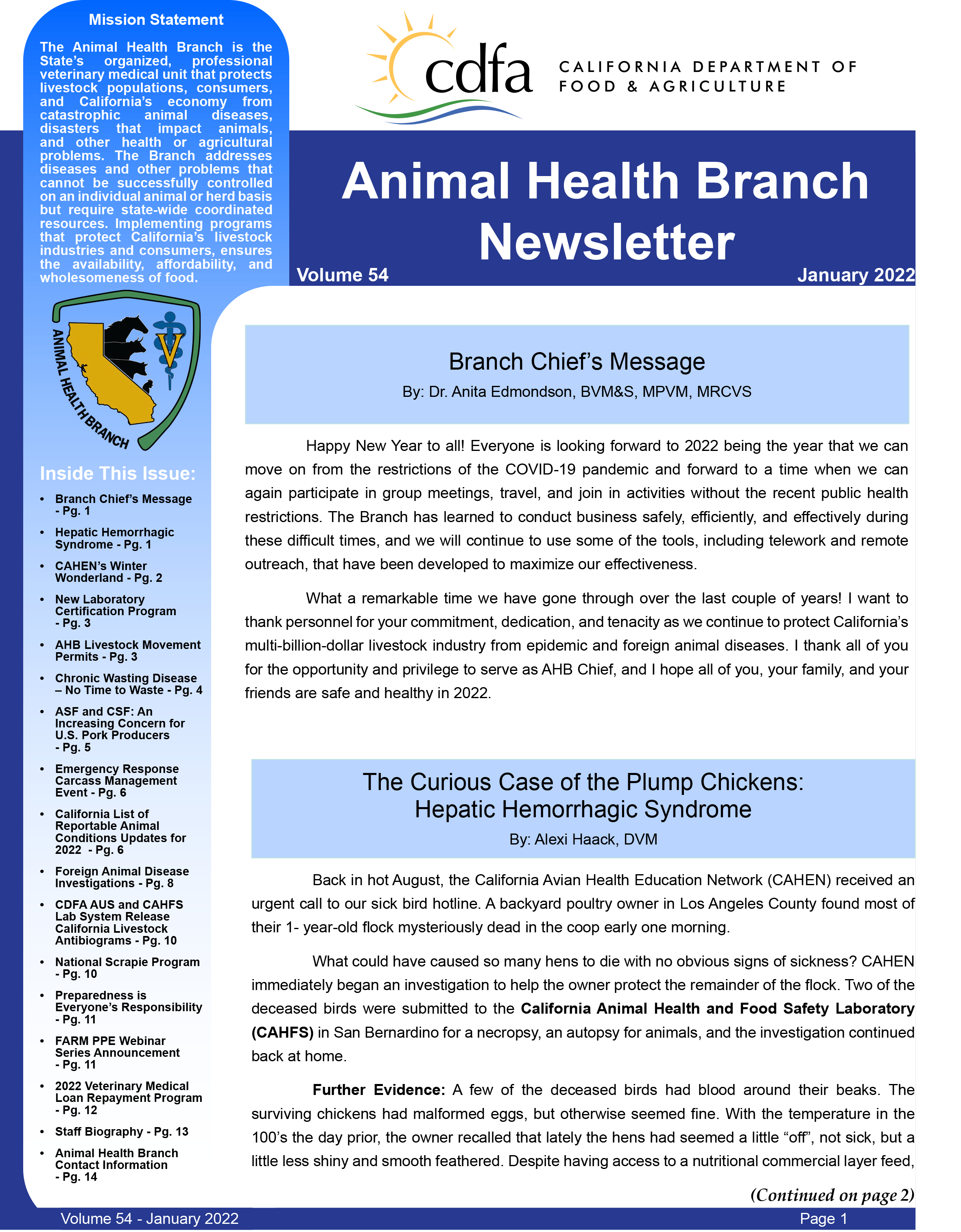 January 2022 Newsletter front cover