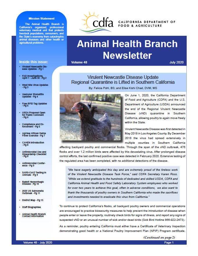 July 2020 Newsletter front cover
