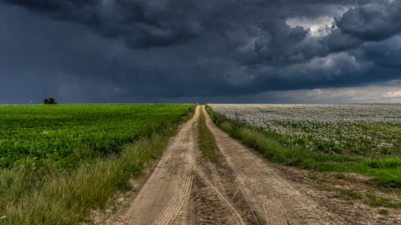 photo: dark clouds over a dirt road