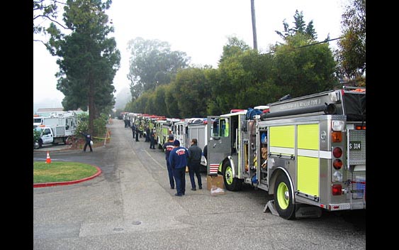 Fire trucks lined up and ready to deploy. Santa Barbara Fair & Exposition, Santa Barbara