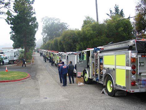 Fire trucks lined up and ready to deploy. Santa Barbara Fair & Exposition, Santa Barbara