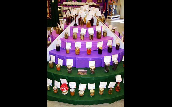 A tower of homemade jams, jellies, and sauces. Alameda County Fair, Pleasanton