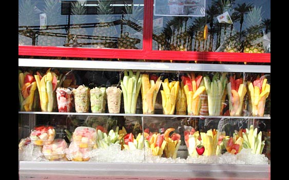 Fresh mixed variety fruit cups are a healthy and tasty snack option. Riverside County Fair & National Date Festival, Indio