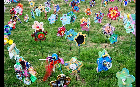 A colorful and creative exhibit of children's art using recycled materials. San Diego County Fair, Del Mar