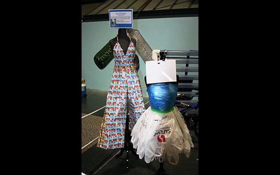 Part of the Project Green exhibit, these fashions were designed by students and created using all recycled materials. California Exposition & State Fair, Sacramento