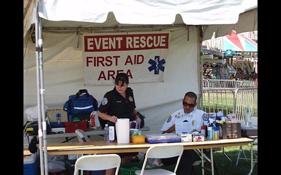 First Aid station with trained personnel ready to help. The Valley Fair, Sherman Oaks