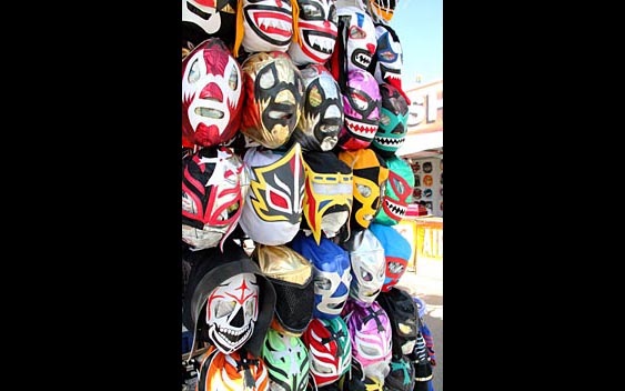 Colorful masks for sale. Riverside County Fair & National Date Festival, Indio