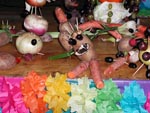Animals created from food and toothpicks