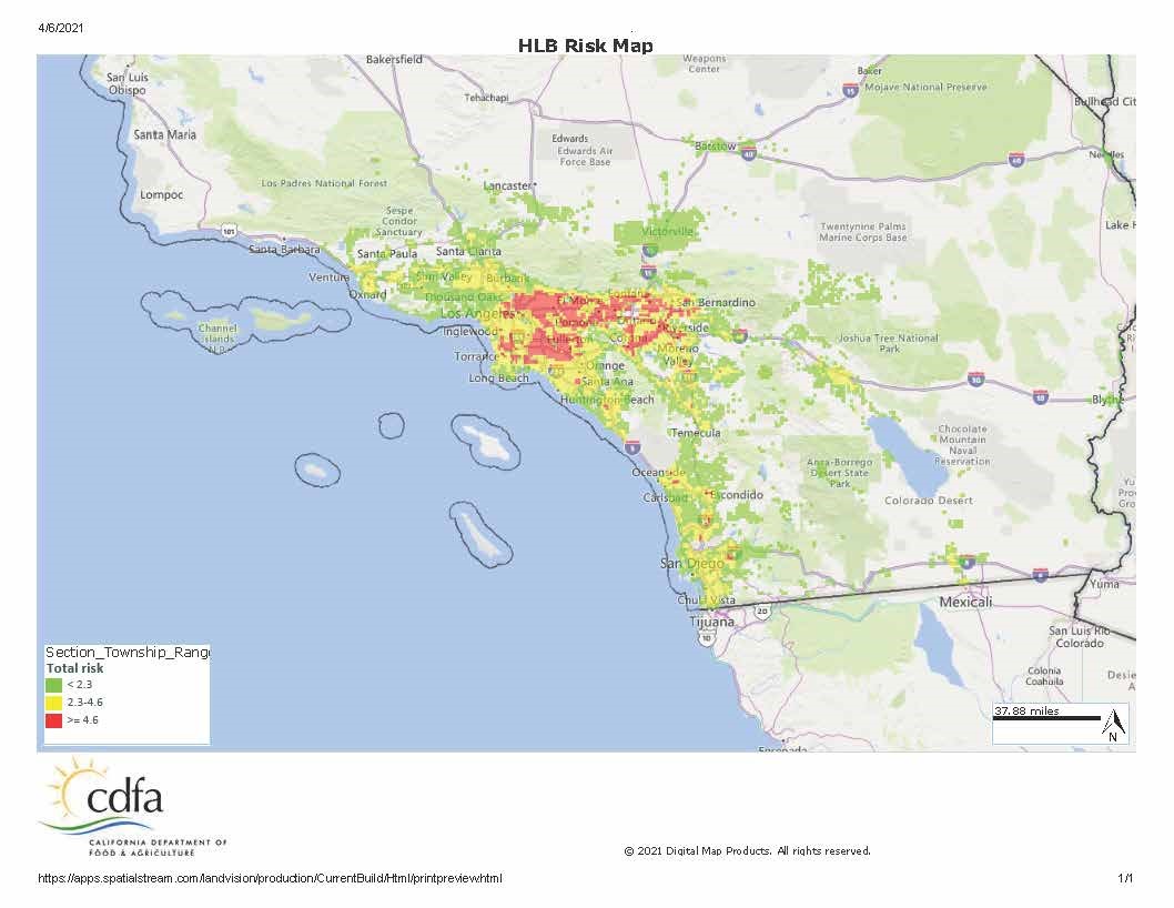 USDA HLB Risk map used to plan releases