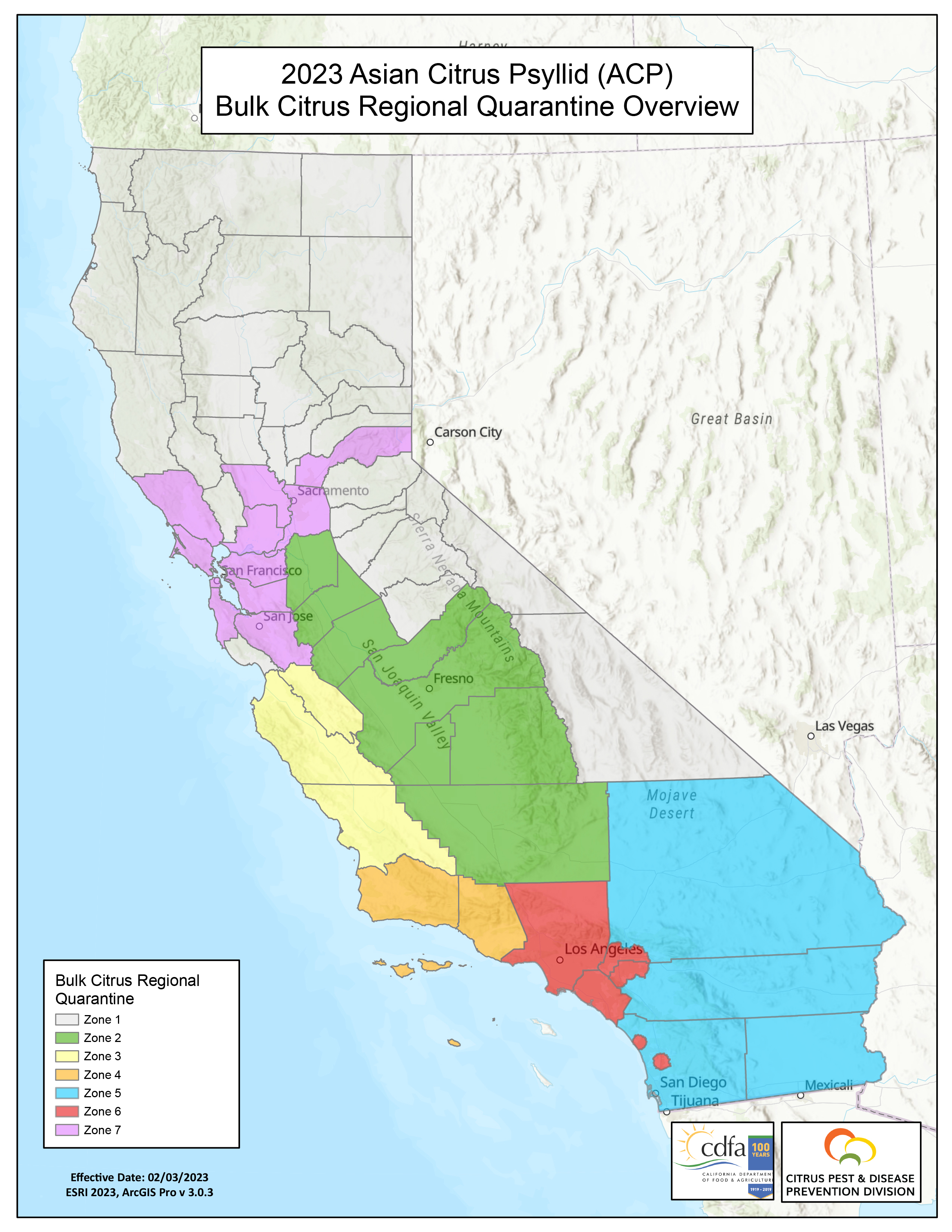 Map for Bulk Citrus Regional Quarantine Zones