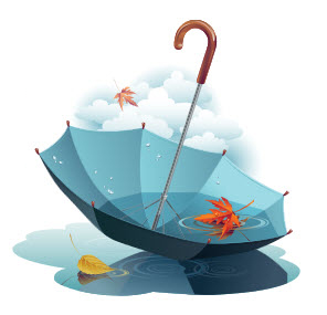 Umbrella with rain and leaves