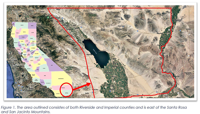 Figure 1. The area outlined consists of both Riverside and Imperial counties and is east of the Santa Rosa and San Jacinto Mountains