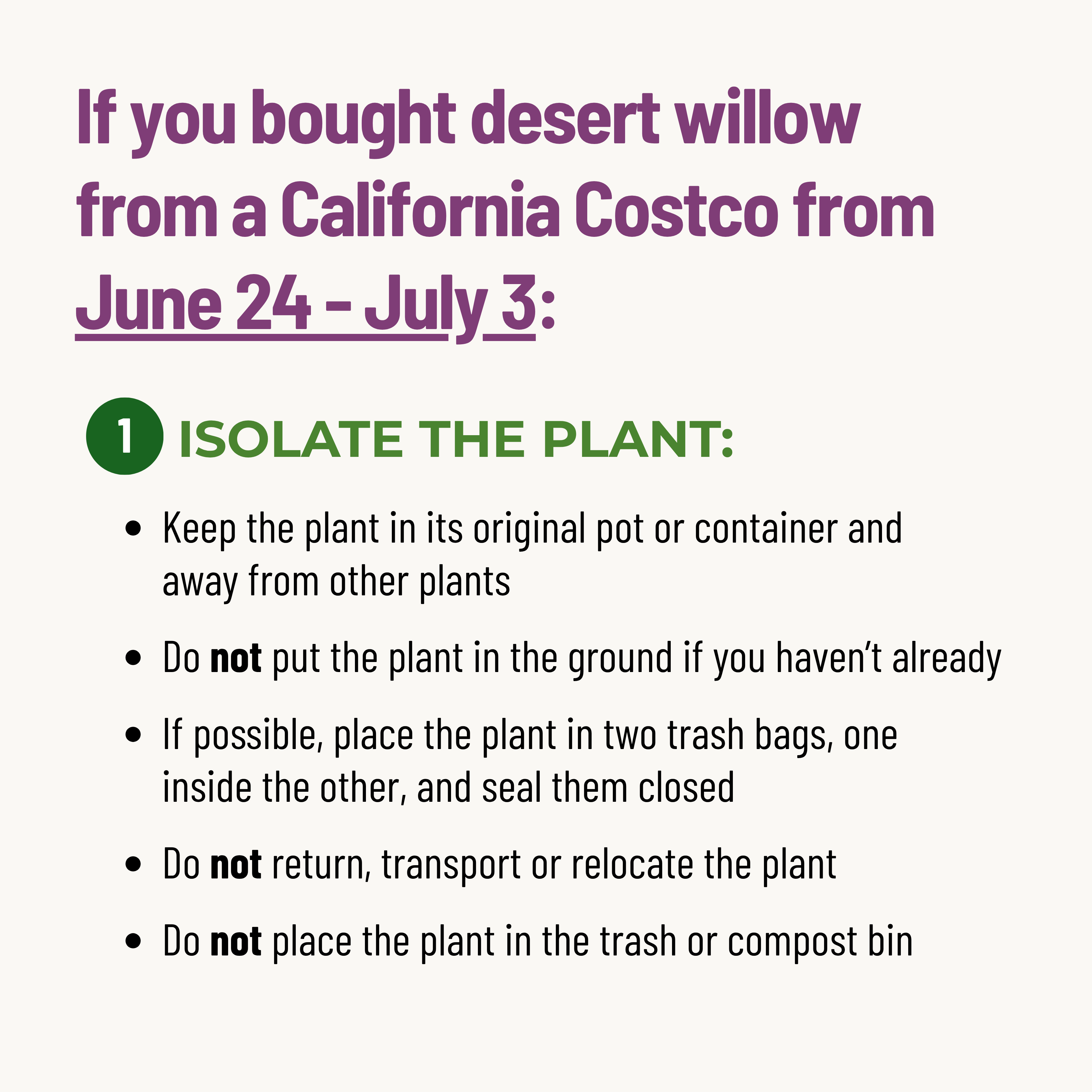 gwss costco - isolate the plant protocol