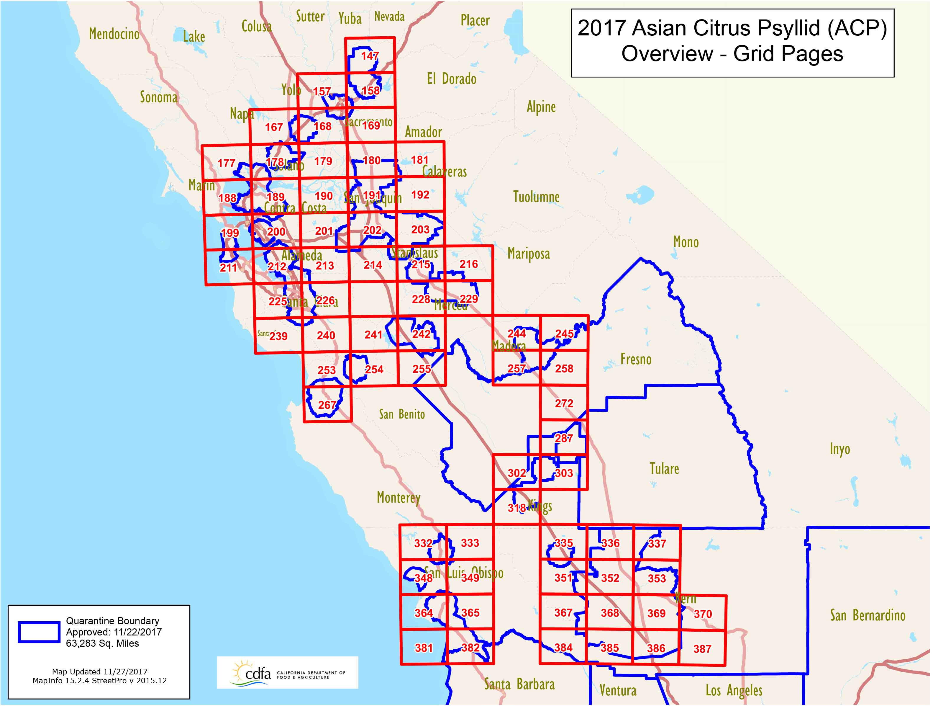 Asian Citrus Psyllid Regulation and Quarantine Boundary Maps Plant